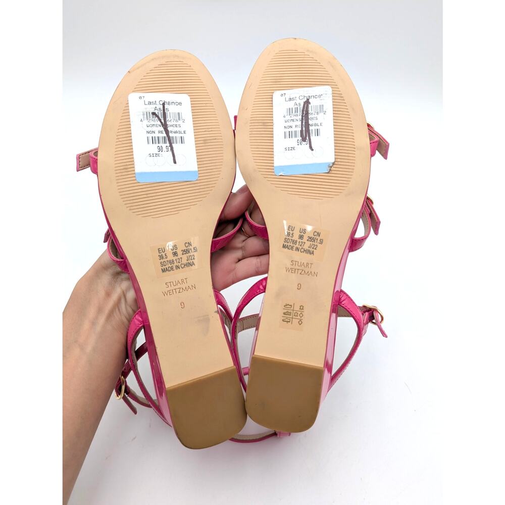 Stuart Weitzman Grecian Buckle Wedge Sandal Women's Peonia Size US9B EU39.5 - Picture 8 of 13